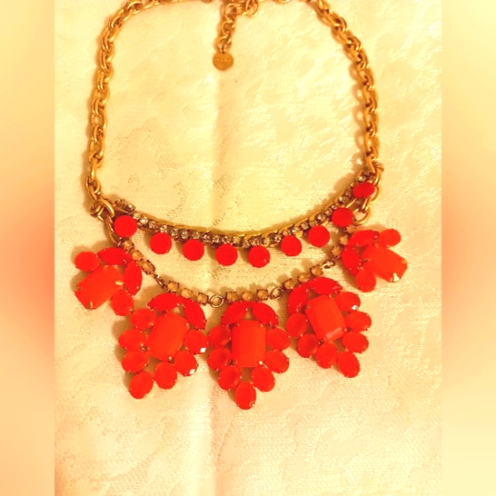 Stella & Dot peach color stones and rhinestone statement necklace